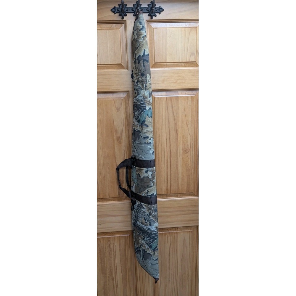 Camo Print Padded Rifle Holder 52" Length Full Zip Hunt Leather Loop Double Hook - Picture 1 of 6